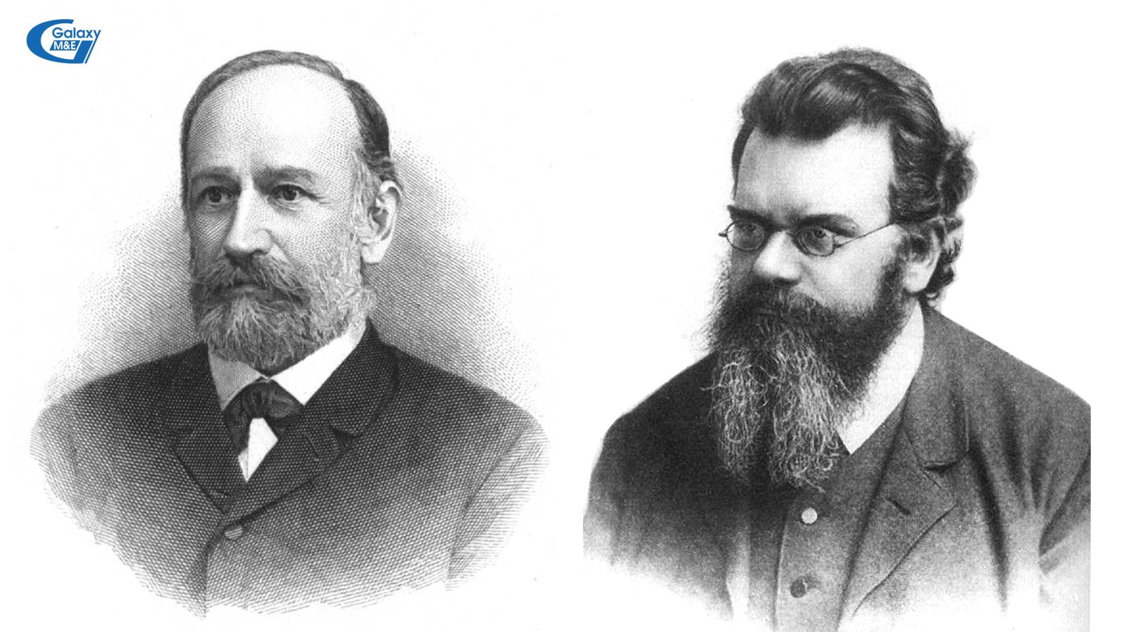 Nhà Vật lý học Josef Stefan (1835 - 1893) bên trái và Ludwig Eduard Boltzmann (1844 - 1906) bên phải.