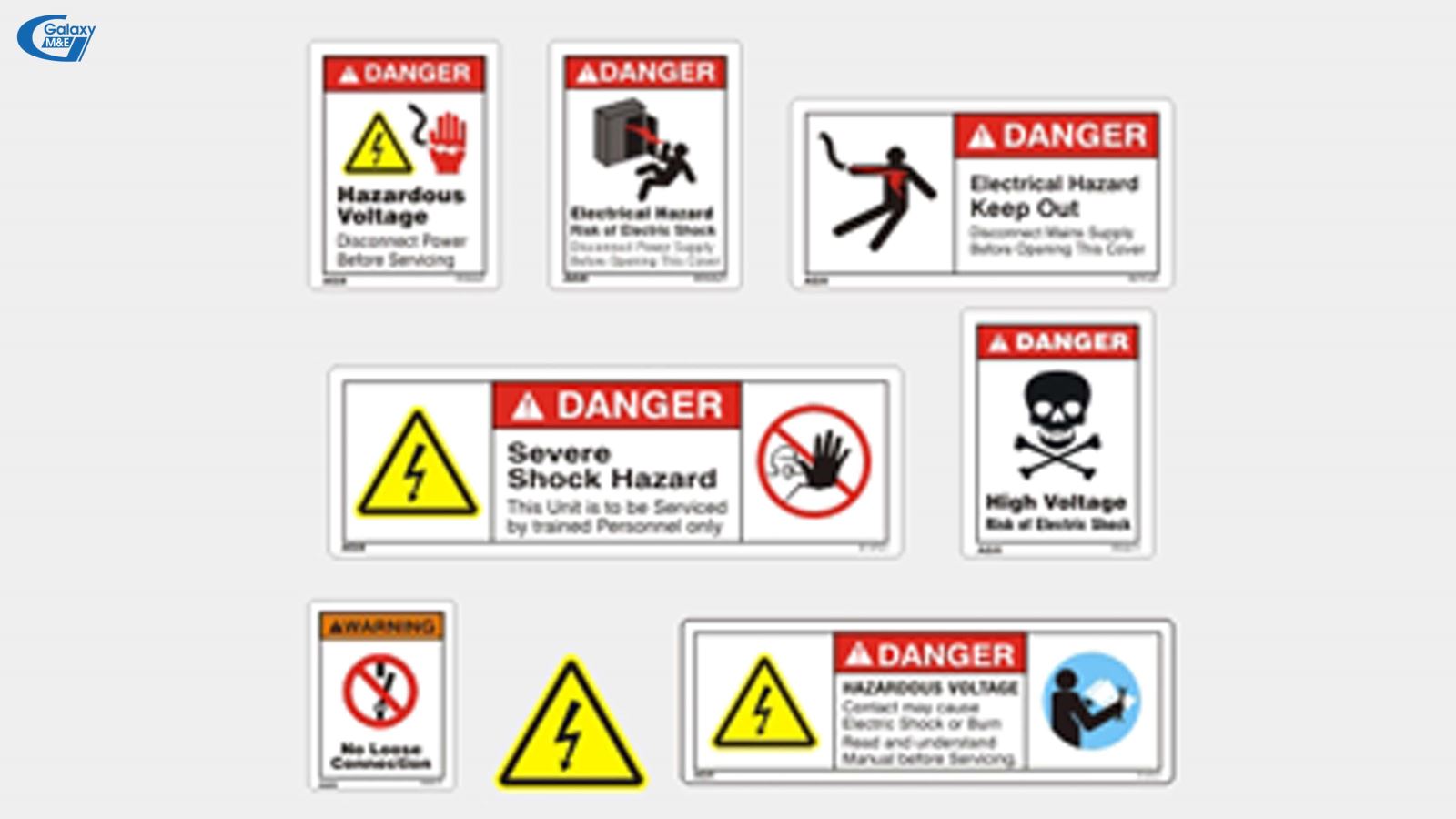 Signs warning electric accidents according to international standards | Galaxy M&E