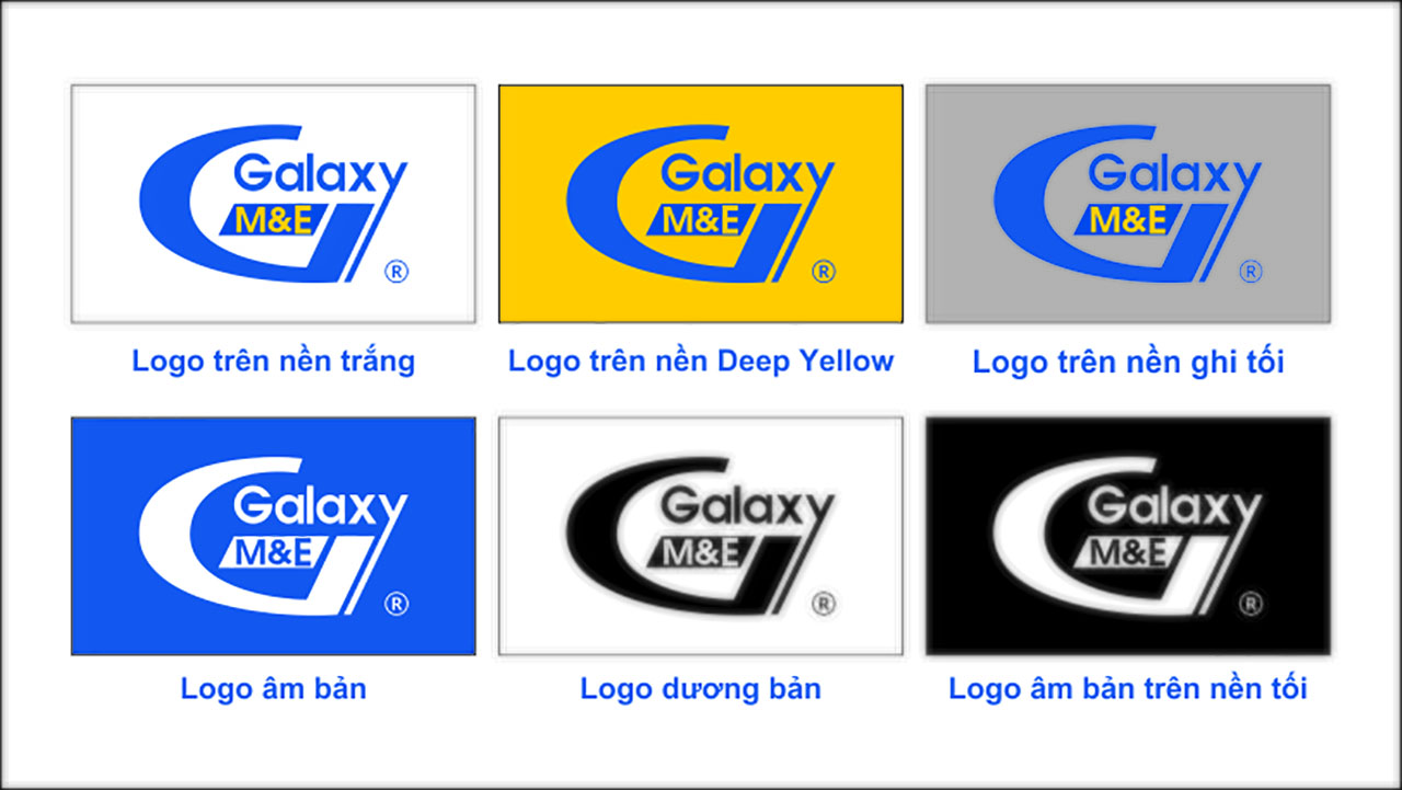 The image illustrates some cases of using the Galaxy M&E logo incorrectly.